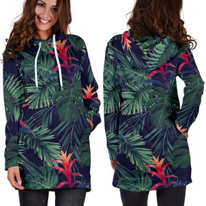 Hawaiian Palm Leaves Pattern Print Hoodie Dress GearFrost