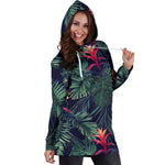 Hawaiian Palm Leaves Pattern Print Hoodie Dress GearFrost