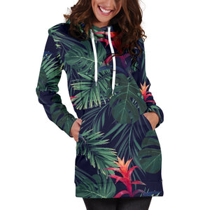 Hawaiian Palm Leaves Pattern Print Hoodie Dress GearFrost