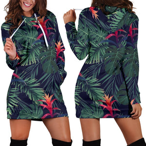 Hawaiian Palm Leaves Pattern Print Hoodie Dress GearFrost