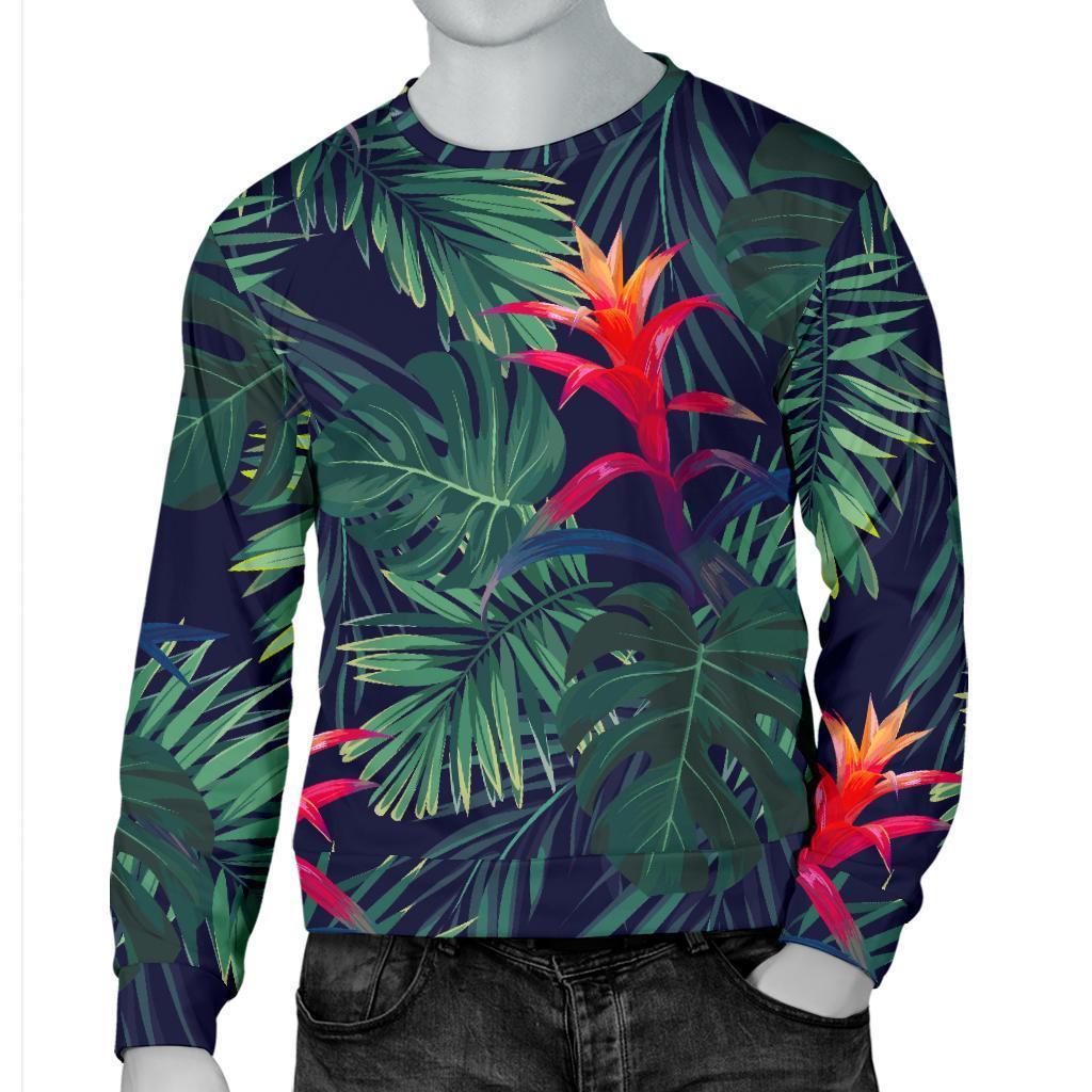 Hawaiian Palm Leaves Pattern Print Men's Crewneck Sweatshirt GearFrost