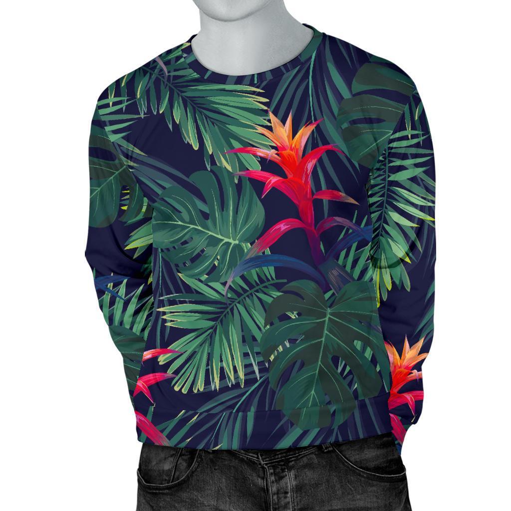 Hawaiian Palm Leaves Pattern Print Men's Crewneck Sweatshirt GearFrost