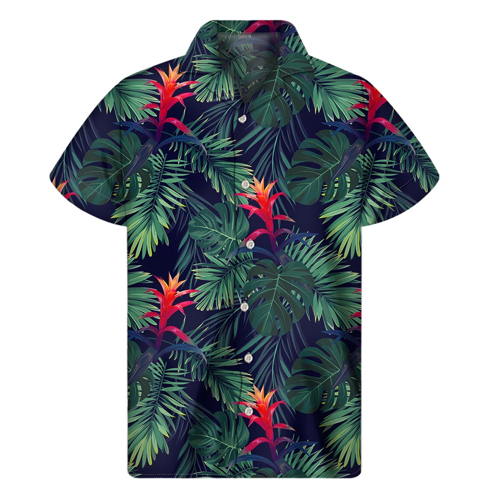 Hawaiian Palm Leaves Pattern Print Men's Short Sleeve Shirt