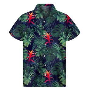 Hawaiian Palm Leaves Pattern Print Men's Short Sleeve Shirt