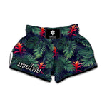 Hawaiian Palm Leaves Pattern Print Muay Thai Boxing Shorts