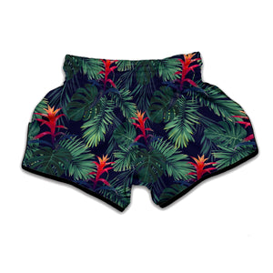 Hawaiian Palm Leaves Pattern Print Muay Thai Boxing Shorts