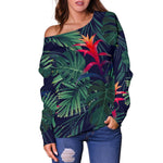 Hawaiian Palm Leaves Pattern Print Off Shoulder Sweatshirt GearFrost