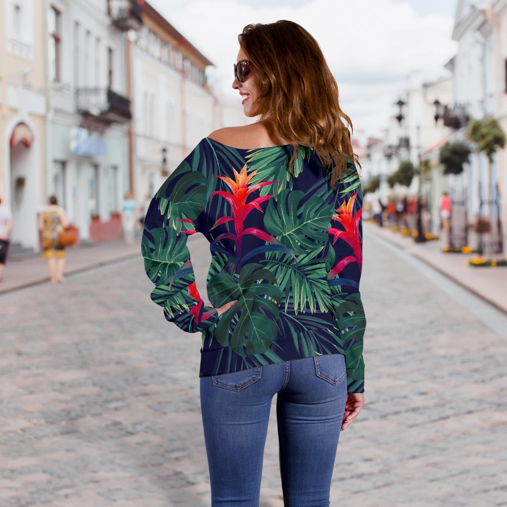 Hawaiian Palm Leaves Pattern Print Off Shoulder Sweatshirt GearFrost