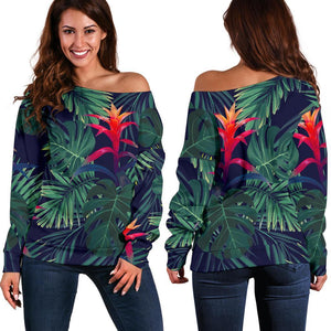 Hawaiian Palm Leaves Pattern Print Off Shoulder Sweatshirt GearFrost