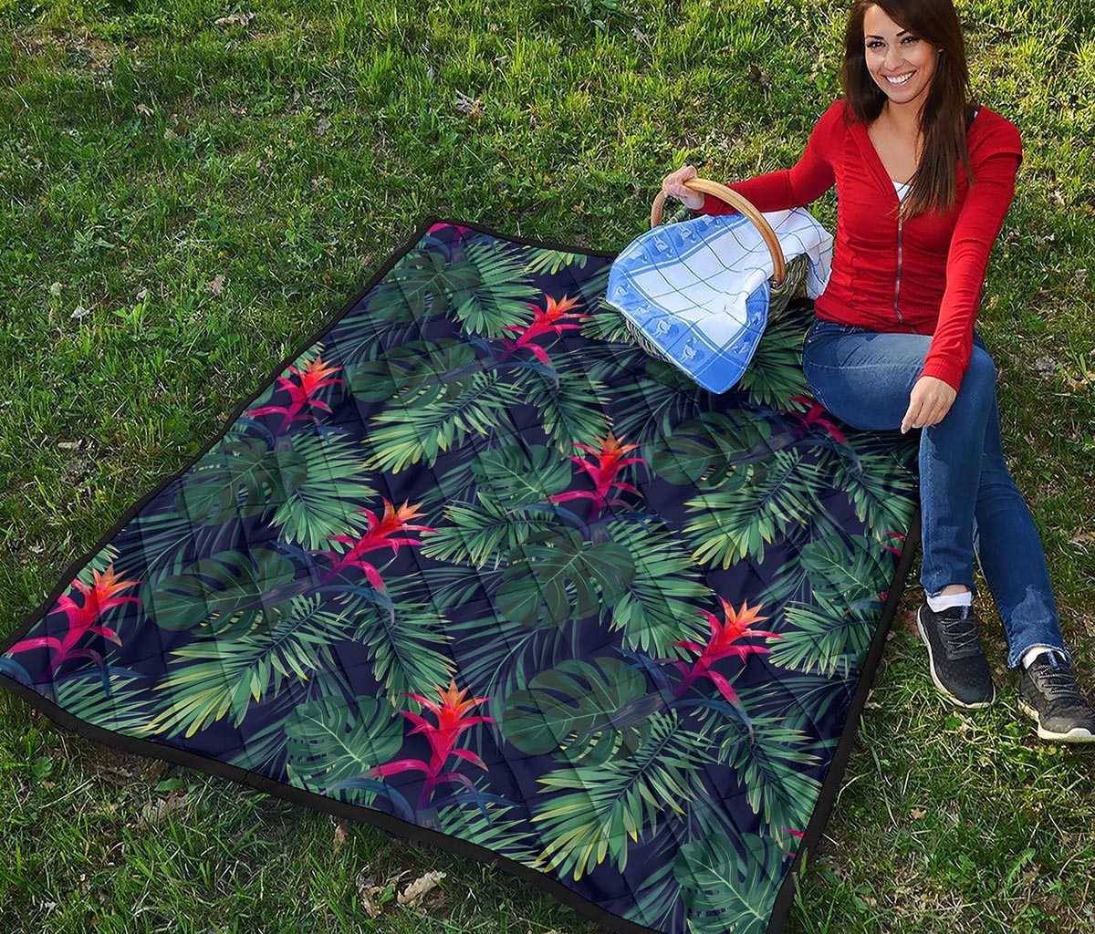 Hawaiian Palm Leaves Pattern Print Quilt