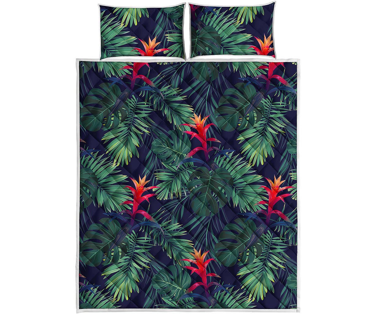 Hawaiian Palm Leaves Pattern Print Quilt Bed Set