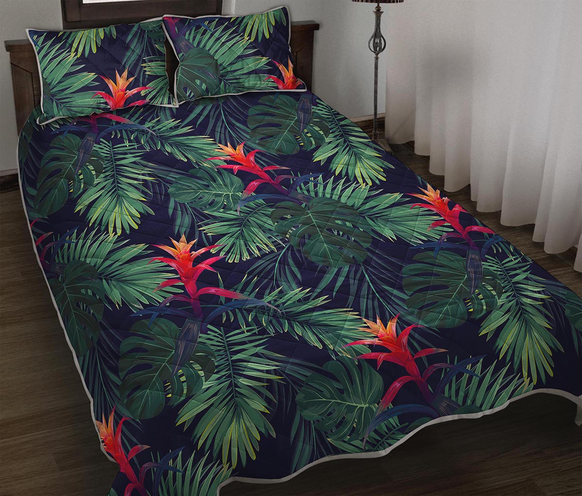 Hawaiian Palm Leaves Pattern Print Quilt Bed Set