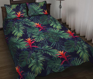 Hawaiian Palm Leaves Pattern Print Quilt Bed Set