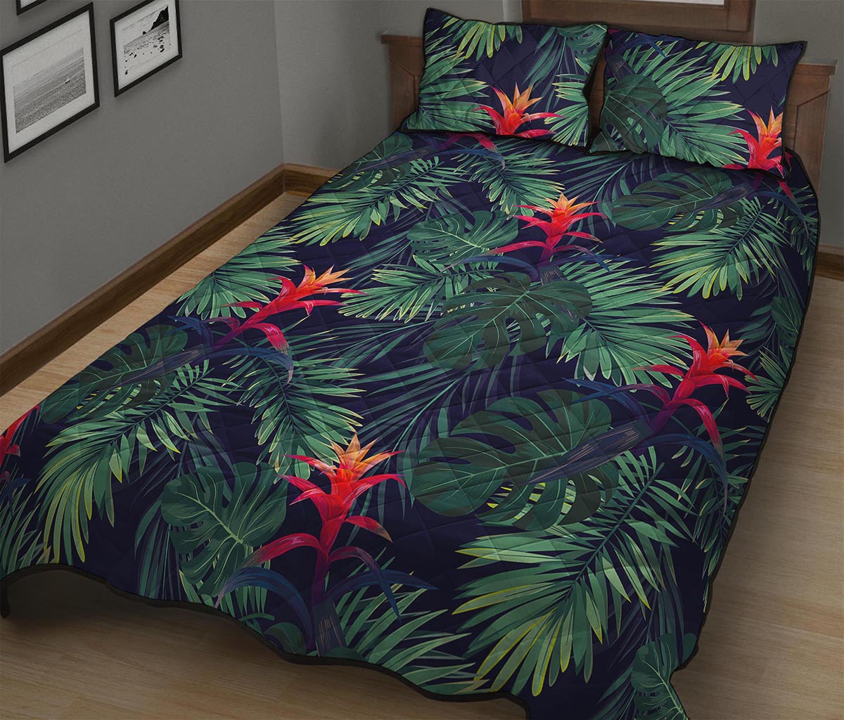 Hawaiian Palm Leaves Pattern Print Quilt Bed Set