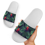 Hawaiian Palm Leaves Pattern Print White Slide Sandals