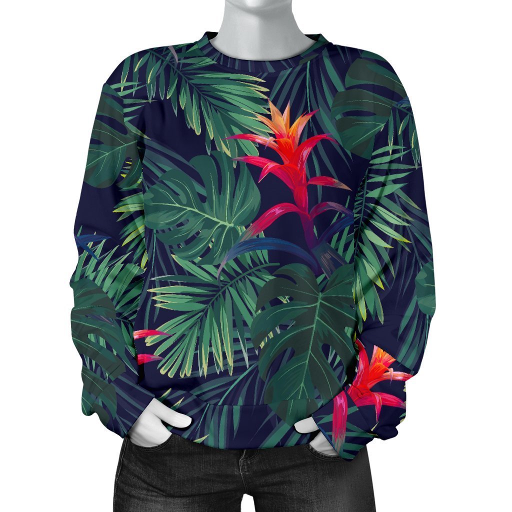 Hawaiian Palm Leaves Pattern Print Women's Crewneck Sweatshirt GearFrost