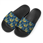 Hawaiian Tiki Pattern Print Black Slide Sandals
