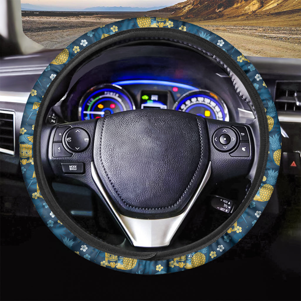 Hawaiian Tiki Pattern Print Car Steering Wheel Cover