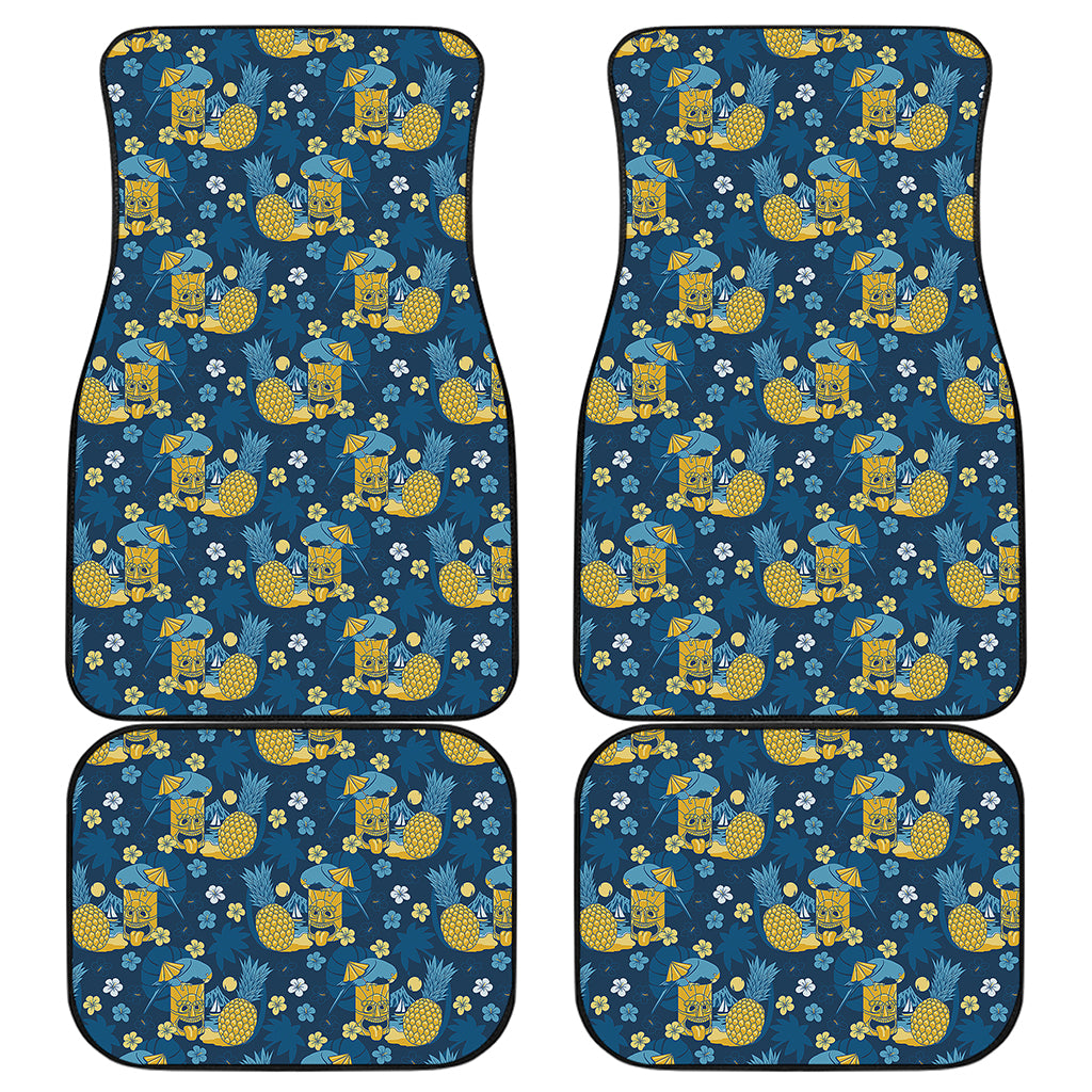 Hawaiian Tiki Pattern Print Front and Back Car Floor Mats