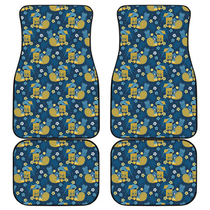 Hawaiian Tiki Pattern Print Front and Back Car Floor Mats