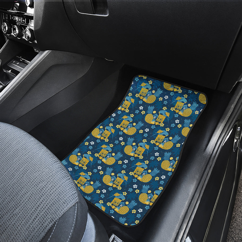 Hawaiian Tiki Pattern Print Front and Back Car Floor Mats