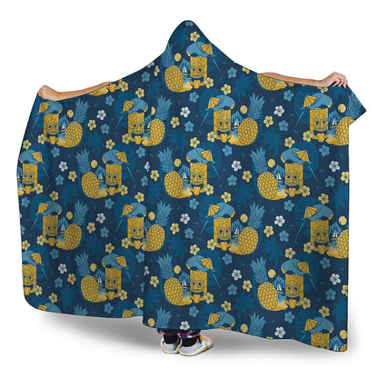 Hawaiian Tiki Pattern Print Hooded Blanket