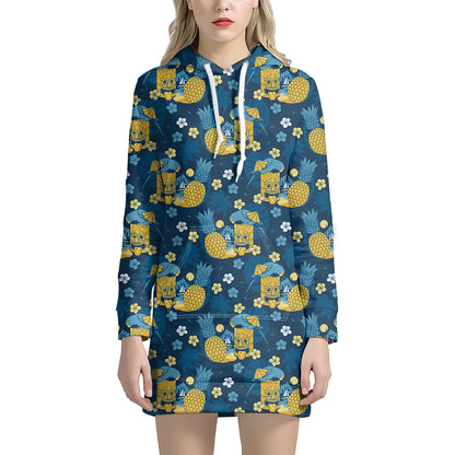 Hawaiian Tiki Pattern Print Hoodie Dress