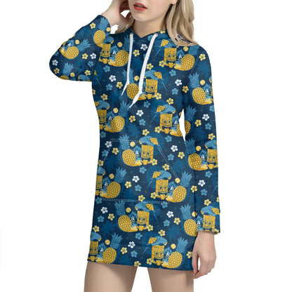 Hawaiian Tiki Pattern Print Hoodie Dress