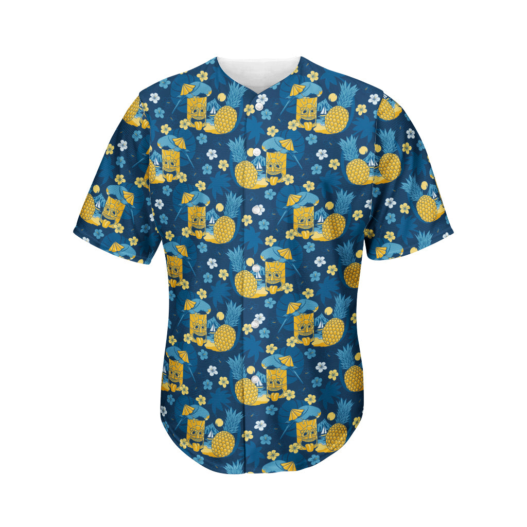 Hawaiian Tiki Pattern Print Men's Baseball Jersey