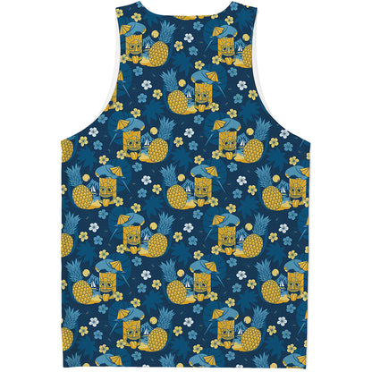 Hawaiian Tiki Pattern Print Men's Tank Top