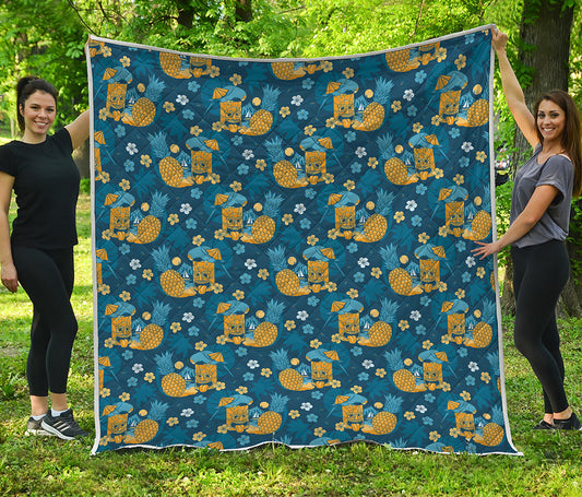 Hawaiian Tiki Pattern Print Quilt