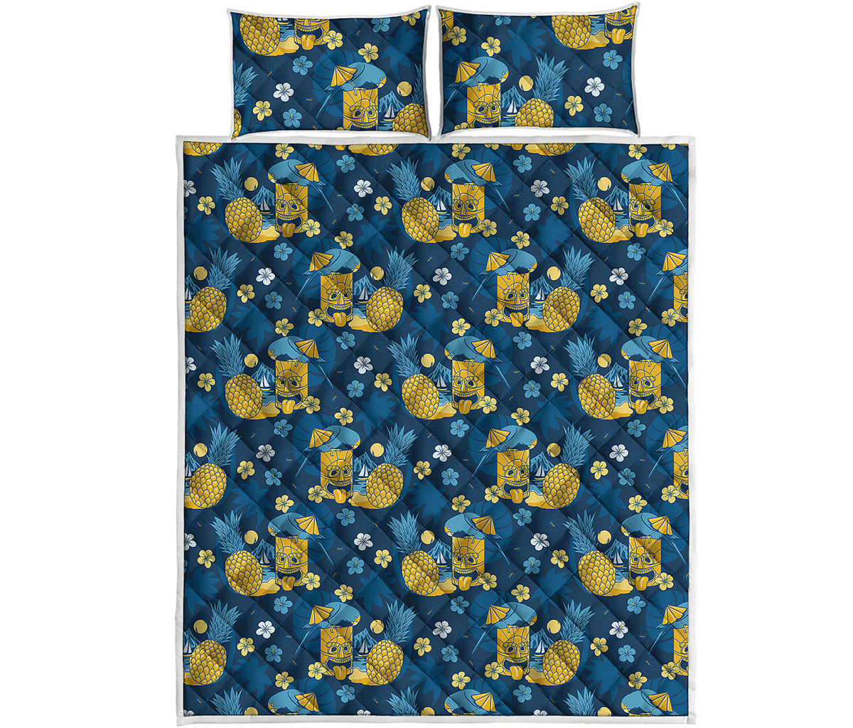 Hawaiian Tiki Pattern Print Quilt Bed Set