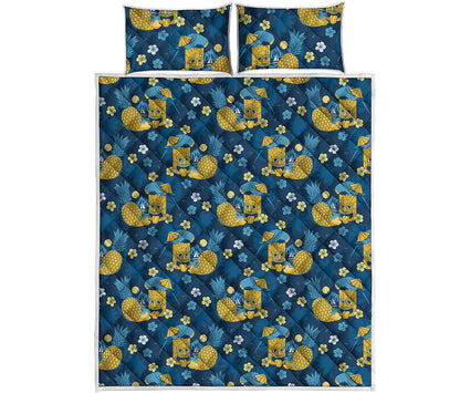 Hawaiian Tiki Pattern Print Quilt Bed Set