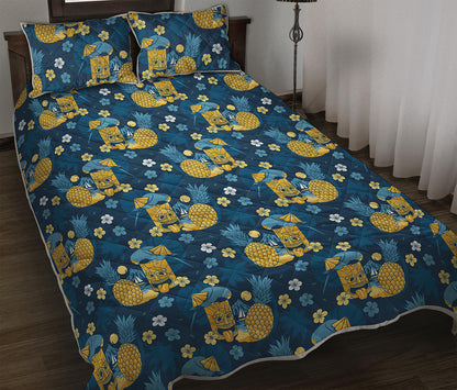 Hawaiian Tiki Pattern Print Quilt Bed Set