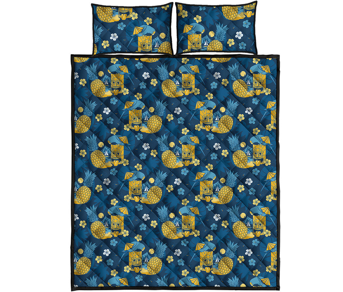 Hawaiian Tiki Pattern Print Quilt Bed Set