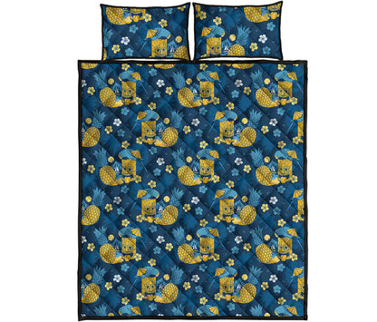Hawaiian Tiki Pattern Print Quilt Bed Set