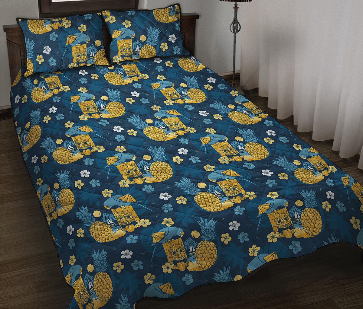 Hawaiian Tiki Pattern Print Quilt Bed Set