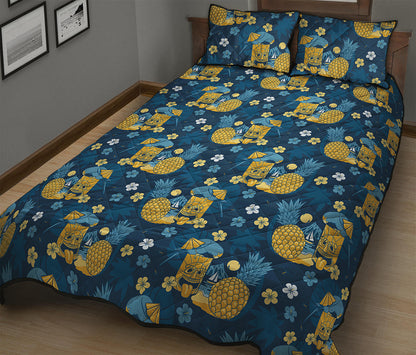 Hawaiian Tiki Pattern Print Quilt Bed Set