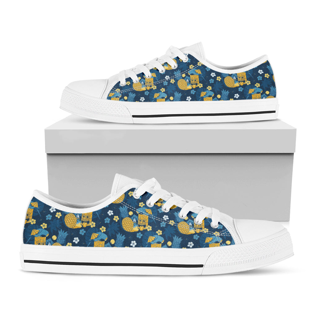 Hawaiian Tiki Pattern Print White Low Top Shoes