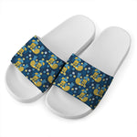 Hawaiian Tiki Pattern Print White Slide Sandals
