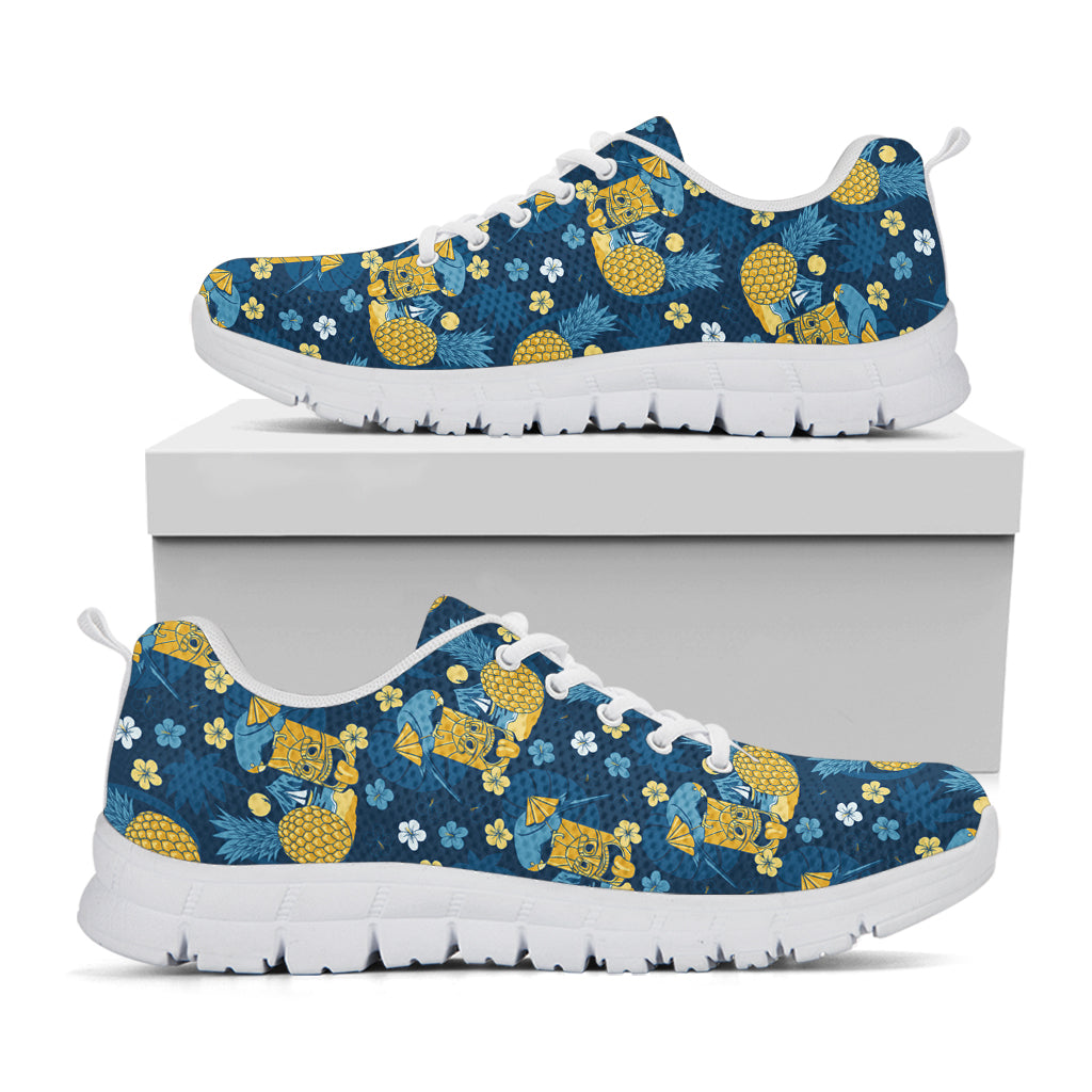 Hawaiian Tiki Pattern Print White Sneakers