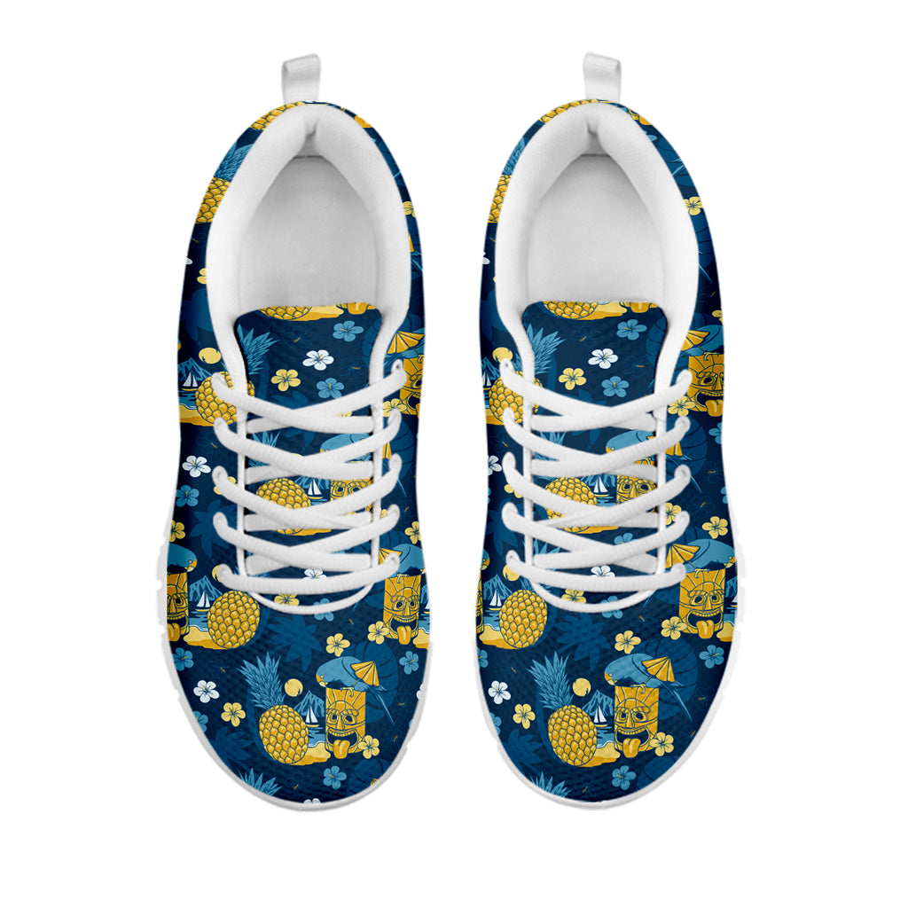 Hawaiian Tiki Pattern Print White Sneakers