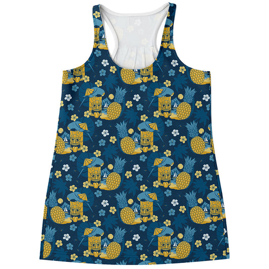 Hawaiian Tiki Pattern Print Women's Racerback Tank Top