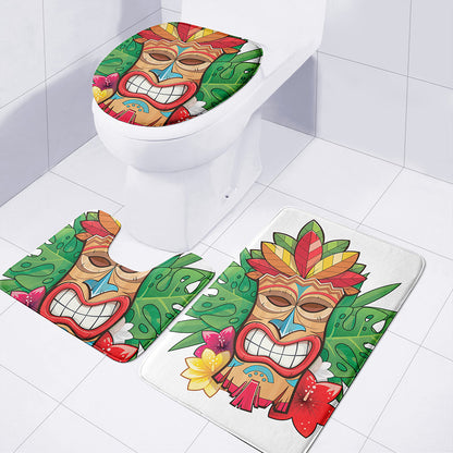 Hawaiian Tiki Print 3 Piece Bath Mat Set