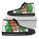 Hawaiian Tiki Print Black High Top Shoes