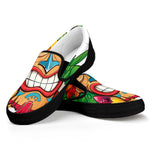 Hawaiian Tiki Print Black Slip On Shoes