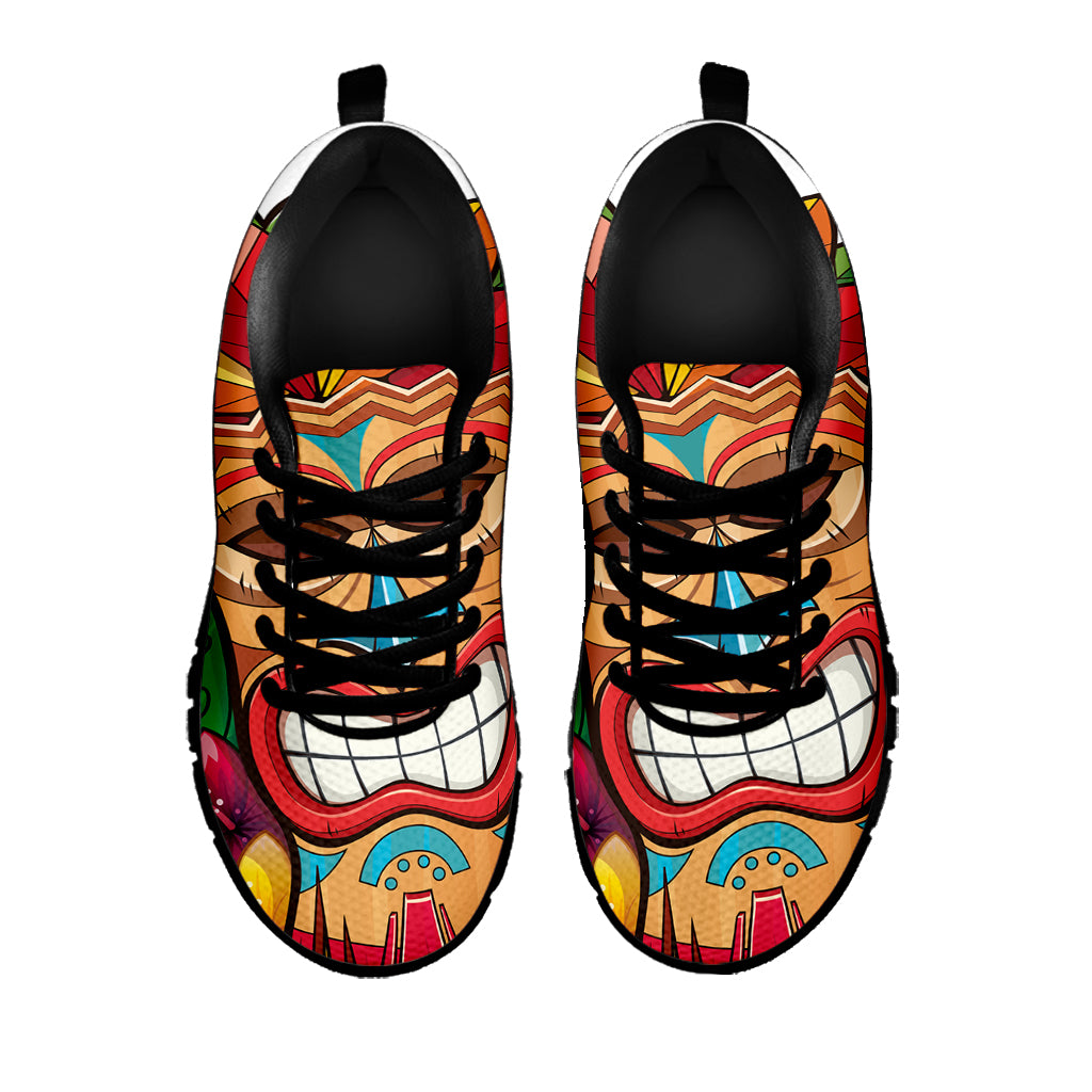 Hawaiian Tiki Print Black Sneakers