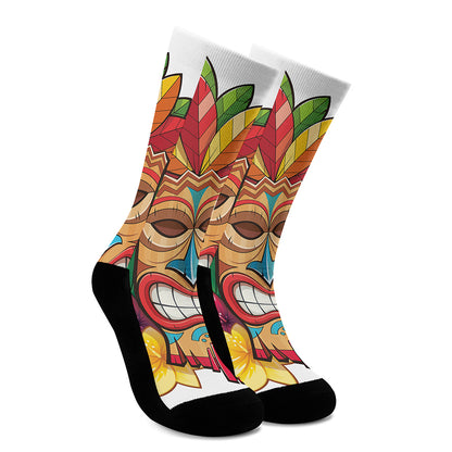 Hawaiian Tiki Print Crew Socks