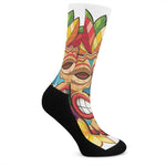 Hawaiian Tiki Print Crew Socks