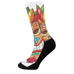 Hawaiian Tiki Print Crew Socks